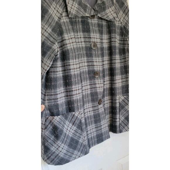 J Jill Size XL Plaid Coat Button Up Jacket Wool Blend Grey /Brown Front Pockets - Picture 4 of 7